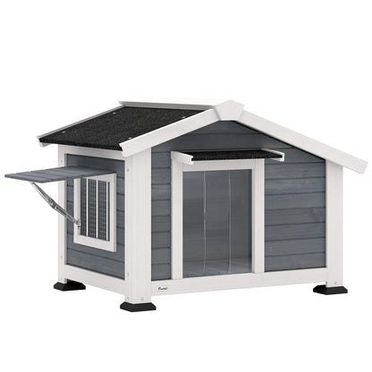 Weatherproof Wooden Dog House with Removable Floor, Asphalt Roof & Opening Window, 38.6" x 29.9" x 27.4" – Gray