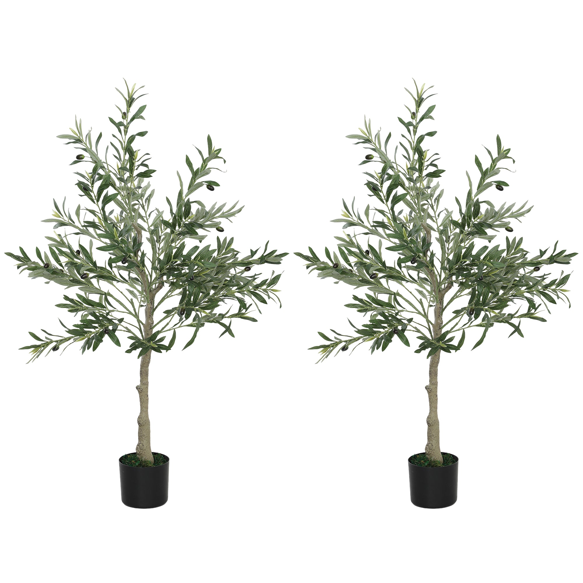 Artificial Olive Trees 120 cm Decorative Artificial Plants with Silk Leaves and 20 Olives Interior Decoration for Home Office Bedroom Living Room Pack of 2