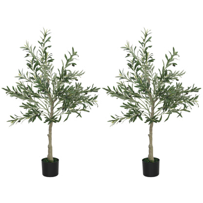 Artificial Olive Trees 120 cm Decorative Artificial Plants with Silk Leaves and 20 Olives Interior Decoration for Home Office Bedroom Living Room Pack of 2