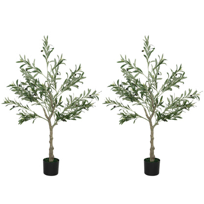 Artificial Olive Trees 120 cm Decorative Artificial Plants with Silk Leaves and 20 Olives Interior Decoration for Home Office Bedroom Living Room Pack of 2