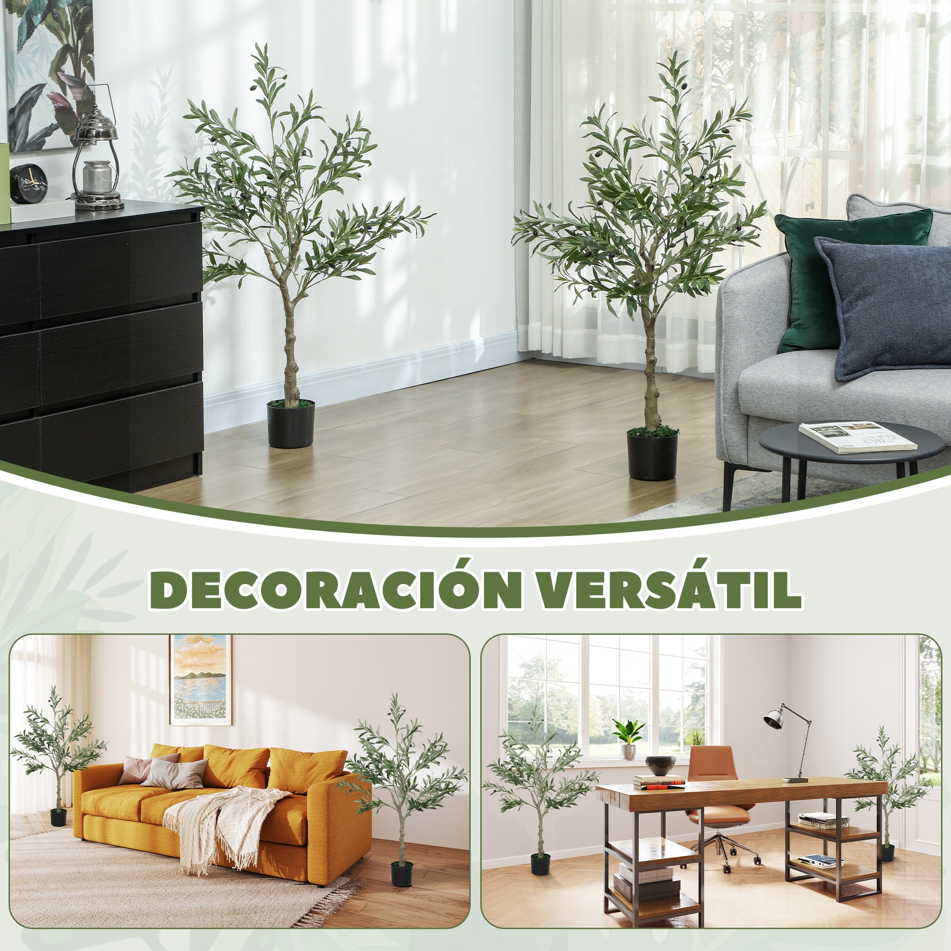 Artificial Olive Trees 120 cm Decorative Artificial Plants with Silk Leaves and 20 Olives Interior Decoration for Home Office Bedroom Living Room Pack of 2