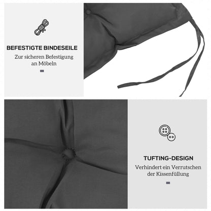 Seat Cushion 100x40 cm Chair Cushion with Ties, 10cm Thick Padding, Washable Seat Pad for Home, Garden, Sofa, Chairs, Dark Grey