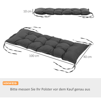 Seat Cushion 100x40 cm Chair Cushion with Ties, 10cm Thick Padding, Washable Seat Pad for Home, Garden, Sofa, Chairs, Dark Grey