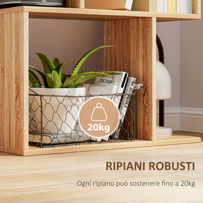 5-Tier Divided Bookshelf, Space-Saving S-Shaped Wood Bookcase, Divider Shelf for Living Room, Bedroom, and Office, 60x24x184.5 cm, Wood Color