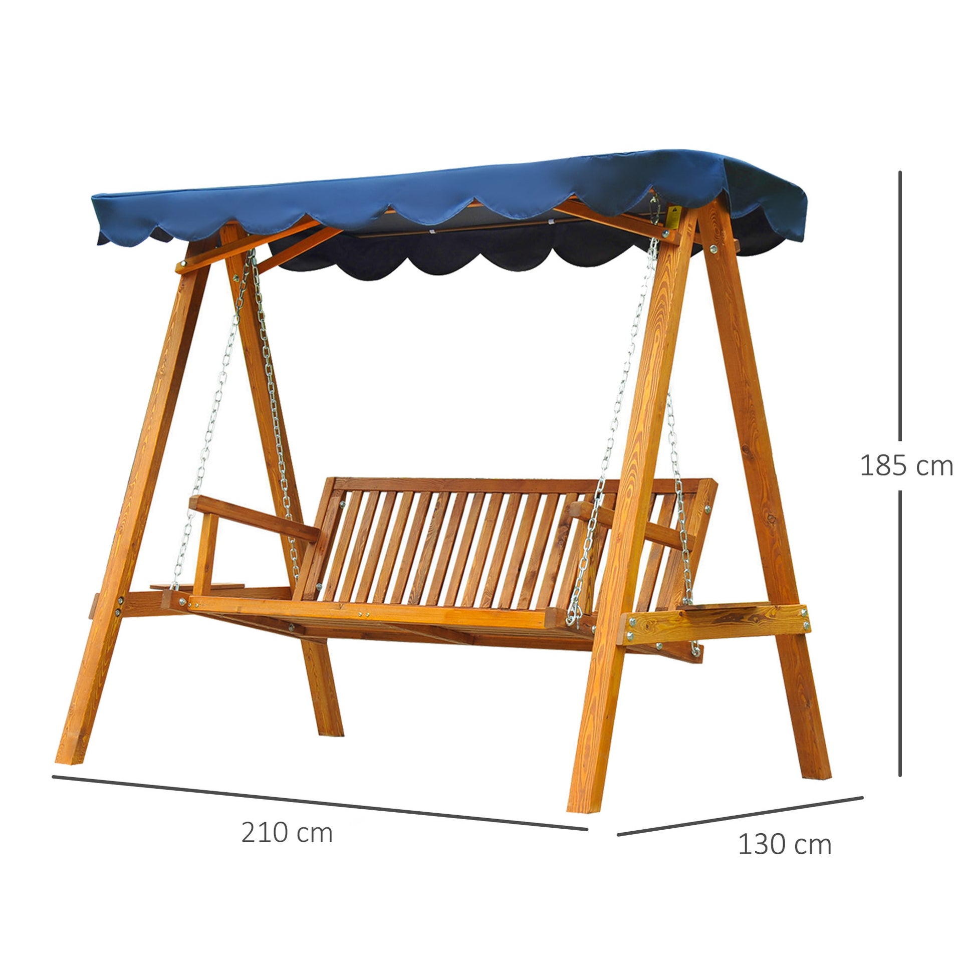 3-Seater Wooden Garden Swing with Canopy 210x 130x 185cm