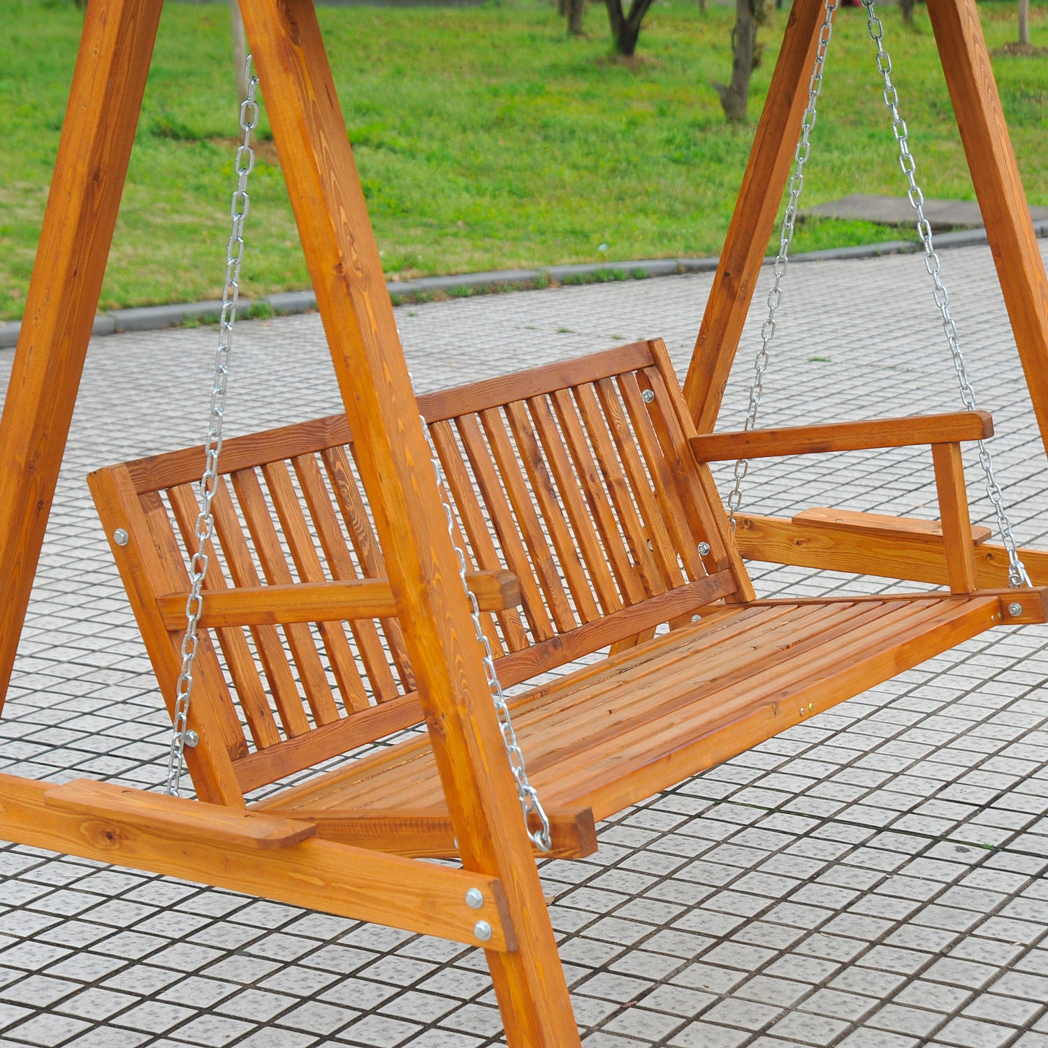 3-Seater Wooden Garden Swing with Canopy 210x 130x 185cm