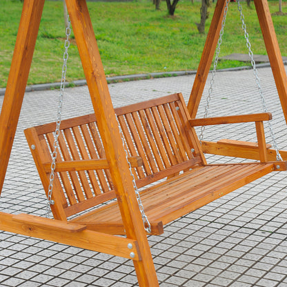 3-Seater Wooden Garden Swing with Canopy 210x 130x 185cm