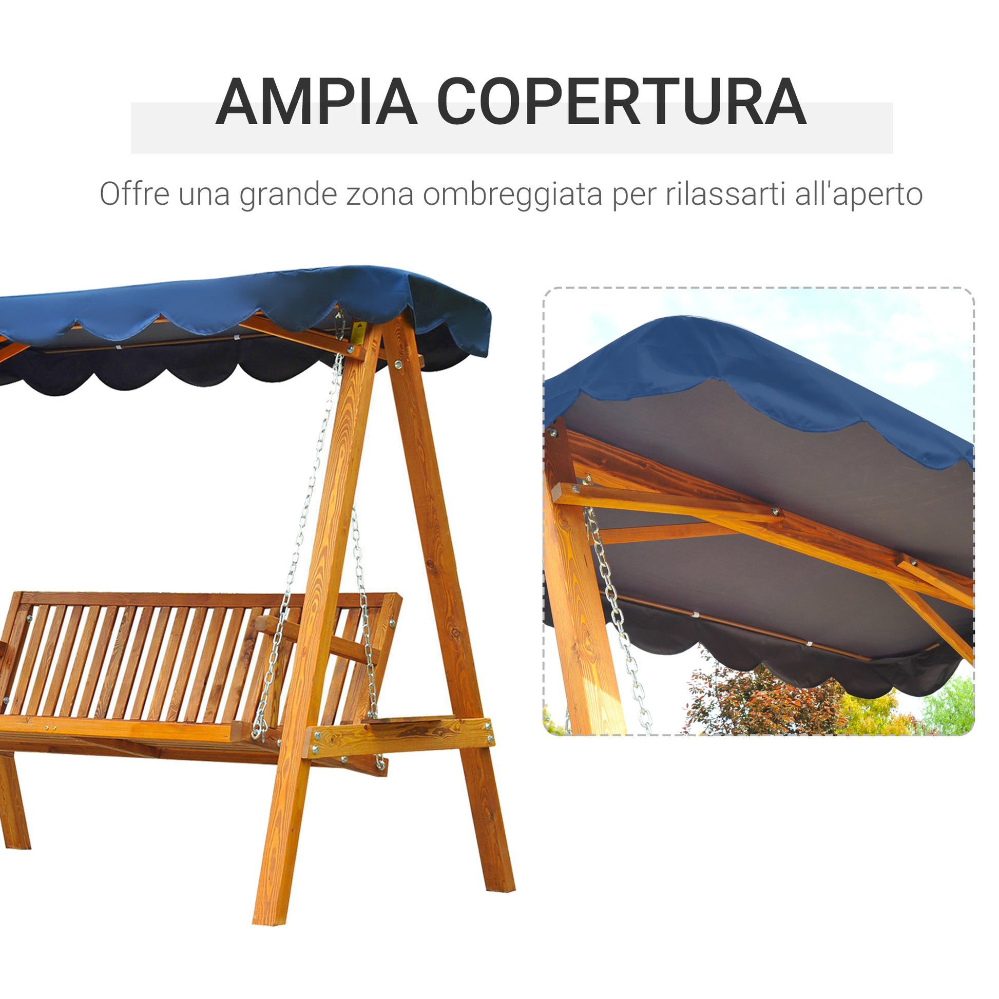 3-Seater Wooden Garden Swing with Canopy 210x 130x 185cm