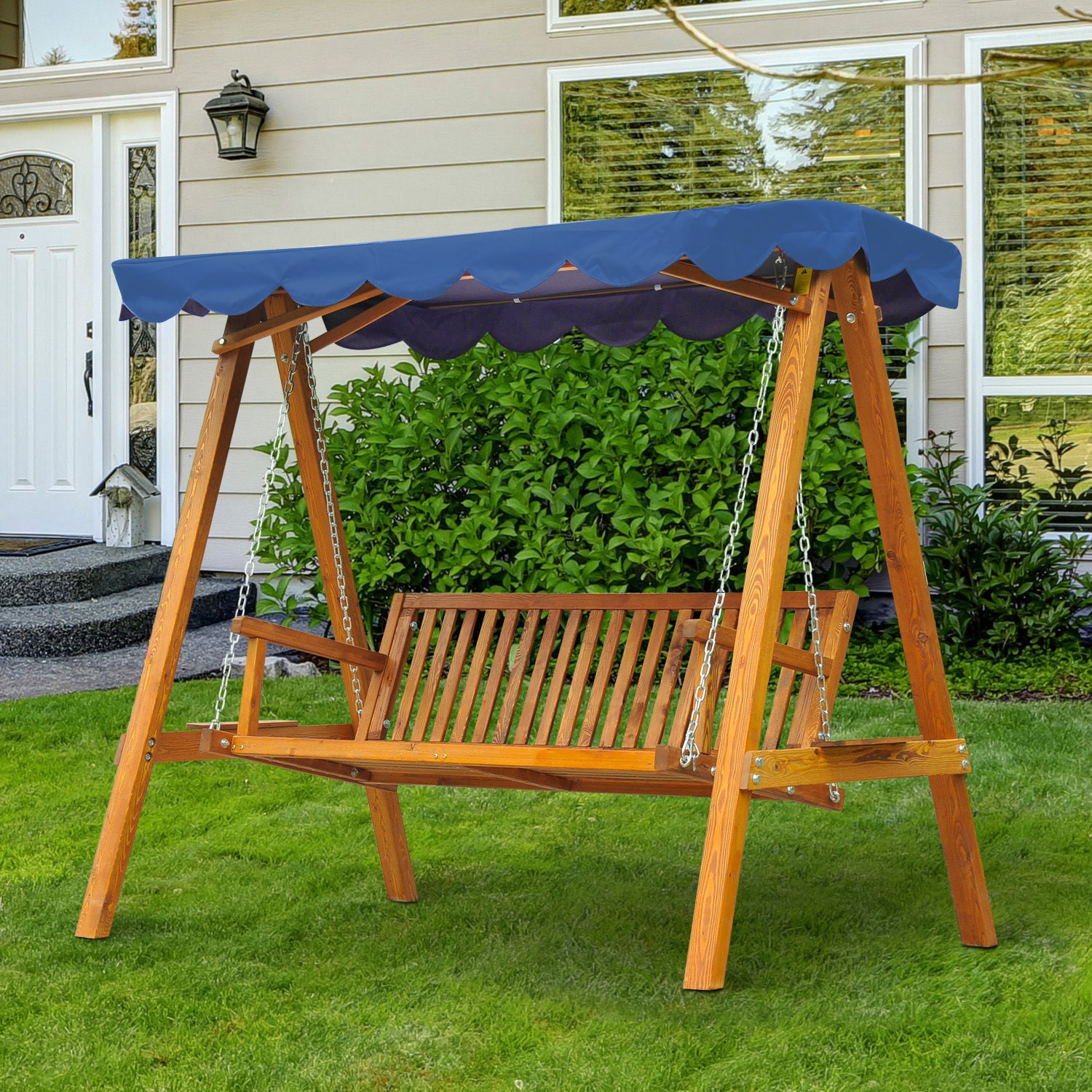 3-Seater Wooden Garden Swing with Canopy 210x 130x 185cm