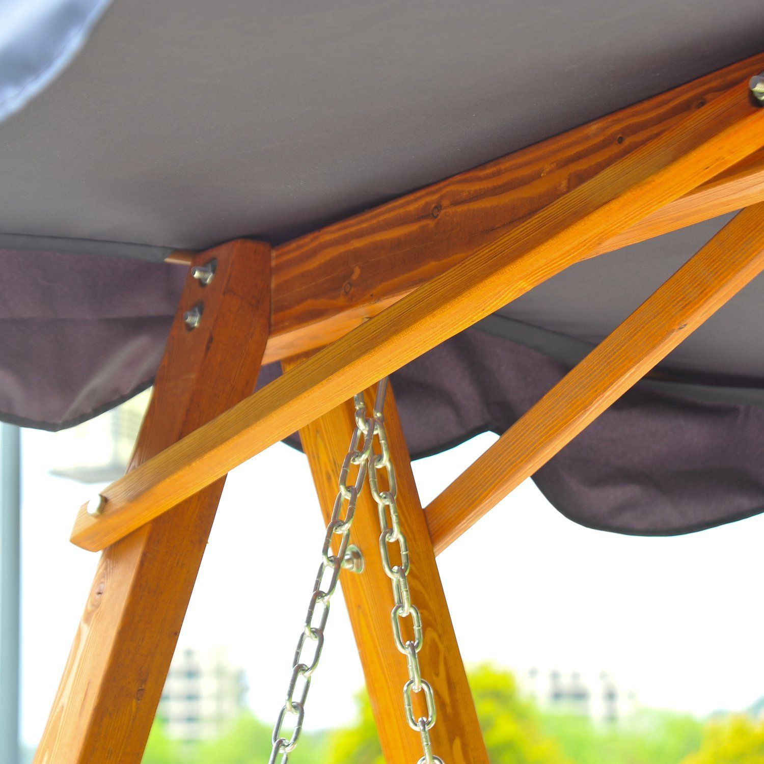 3-Seater Wooden Garden Swing with Canopy 210x 130x 185cm
