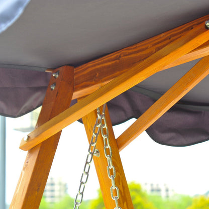 3-Seater Wooden Garden Swing with Canopy 210x 130x 185cm