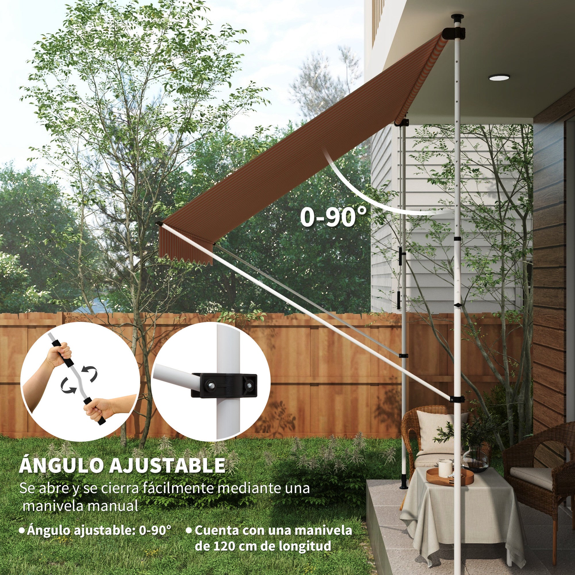 Retractable Manual Awning 3x1.5 m Outdoor Terrace Roll-Up Awning Adjustable Height with Crank 170-280 cm No Drill for Balcony Garden Orange