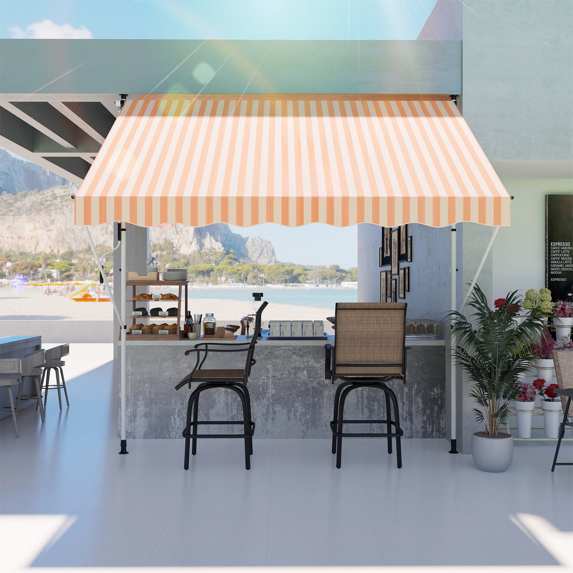 Retractable Manual Awning 3x1.5 m Outdoor Terrace Roll-Up Awning Adjustable Height with Crank 170-280 cm No Drill for Balcony Garden Orange