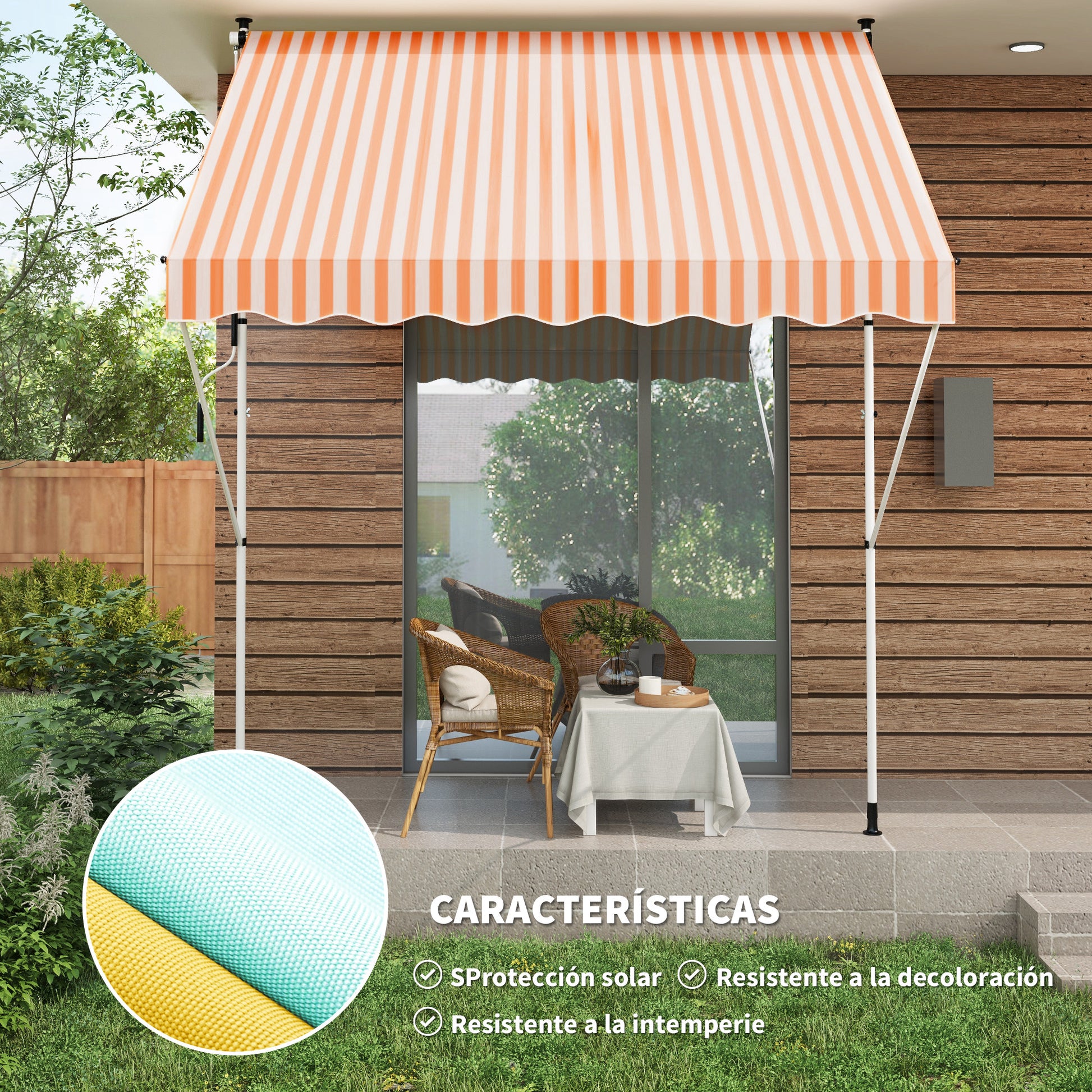 Retractable Manual Awning 3x1.5 m Outdoor Terrace Roll-Up Awning Adjustable Height with Crank 170-280 cm No Drill for Balcony Garden Orange
