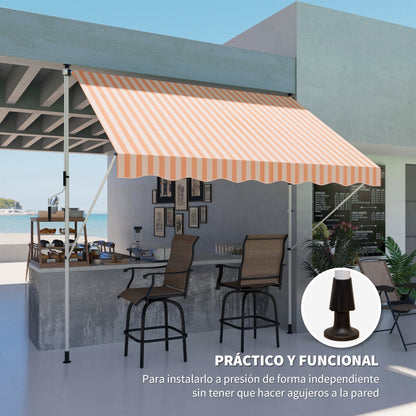 Retractable Manual Awning 3x1.5 m Outdoor Terrace Roll-Up Awning Adjustable Height with Crank 170-280 cm No Drill for Balcony Garden Orange