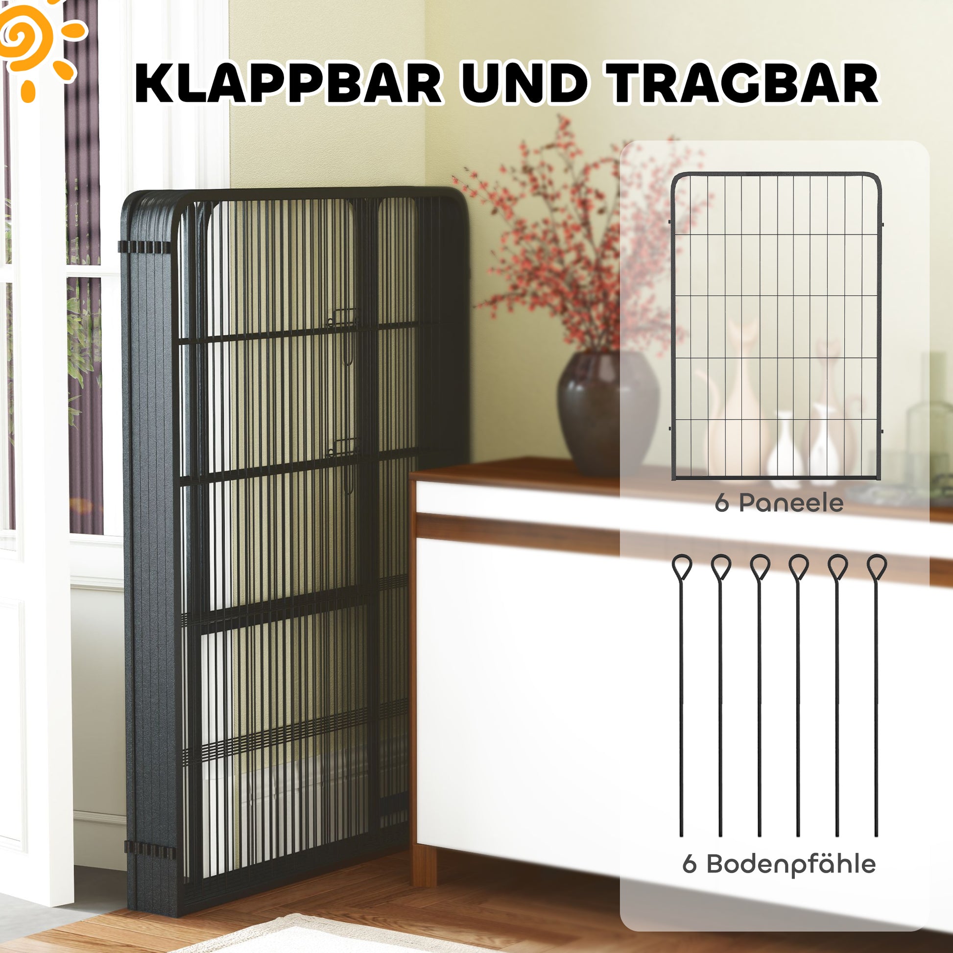 Puppy Playpen 6-Sided Puppy Play Area with 6 Grid Panels Door Flexible Foldable Protective Cover Playpen 100cm High Dog Playpen Puppy Gate for Dog Cat Playpen for Indoors Outdoors