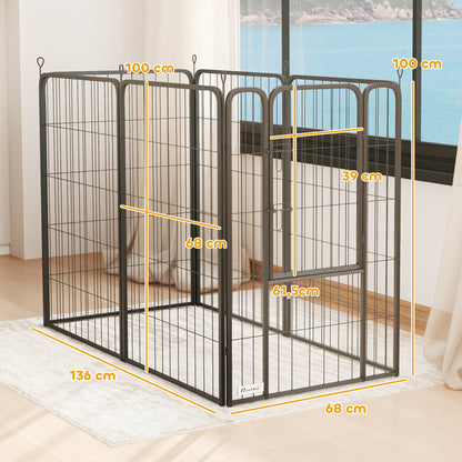Puppy Playpen 6-Sided Puppy Play Area with 6 Grid Panels Door Flexible Foldable Protective Cover Playpen 100cm High Dog Playpen Puppy Gate for Dog Cat Playpen for Indoors Outdoors