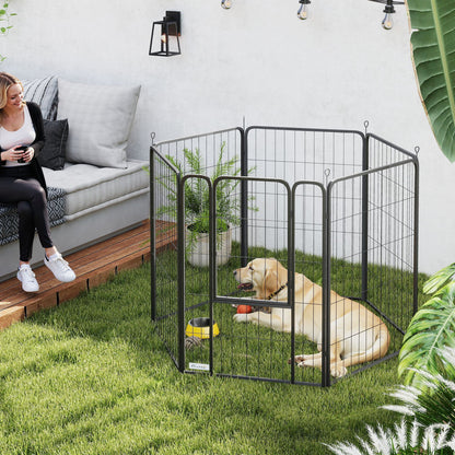 Puppy Playpen 6-Sided Puppy Play Area with 6 Grid Panels Door Flexible Foldable Protective Cover Playpen 100cm High Dog Playpen Puppy Gate for Dog Cat Playpen for Indoors Outdoors