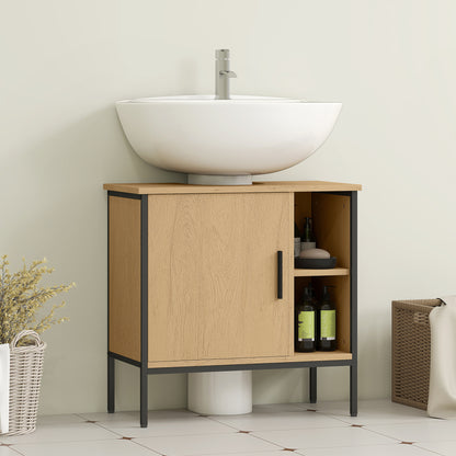 Under Sink Bathroom Cabinet with Door and Adjustable Shelf for Pedestal Sink 60x30x59.5 cm Oak