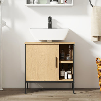 Under Sink Bathroom Cabinet with Door and Adjustable Shelf for Pedestal Sink 60x30x59.5 cm Oak