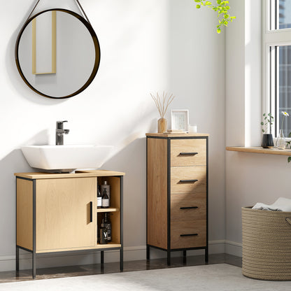 Under Sink Bathroom Cabinet with Door and Adjustable Shelf for Pedestal Sink 60x30x59.5 cm Oak