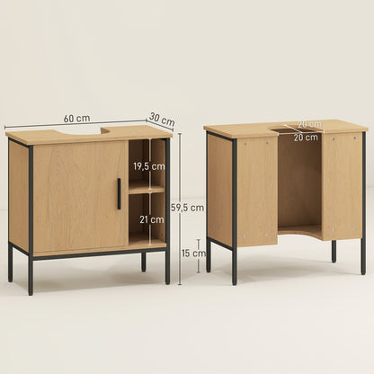 Under Sink Bathroom Cabinet with Door and Adjustable Shelf for Pedestal Sink 60x30x59.5 cm Oak