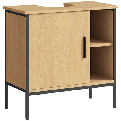 Under Sink Bathroom Cabinet with Door and Adjustable Shelf for Pedestal Sink 60x30x59.5 cm Oak