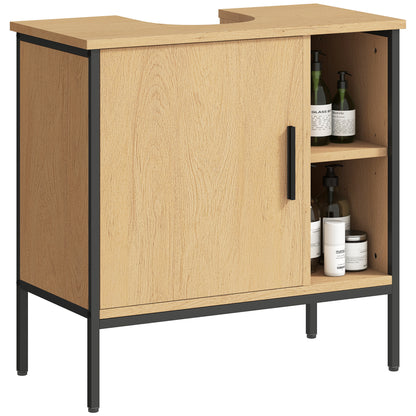 Under Sink Bathroom Cabinet with Door and Adjustable Shelf for Pedestal Sink 60x30x59.5 cm Oak