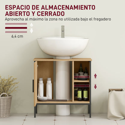 Under Sink Bathroom Cabinet with Door and Adjustable Shelf for Pedestal Sink 60x30x59.5 cm Oak