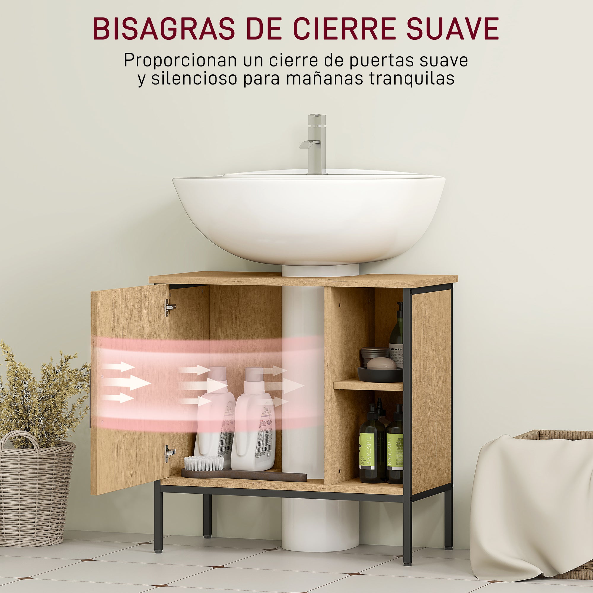 Under Sink Bathroom Cabinet with Door and Adjustable Shelf for Pedestal Sink 60x30x59.5 cm Oak
