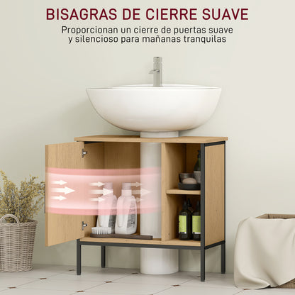 Under Sink Bathroom Cabinet with Door and Adjustable Shelf for Pedestal Sink 60x30x59.5 cm Oak