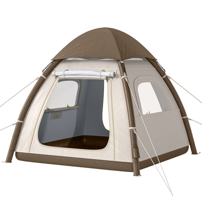 Inflatable 3-Person Air Tent with 2-Min Setup, High Ceilings, Removable Rainfly, Mesh Roof & Awning — 3000 mm Waterproof Glamping Tent