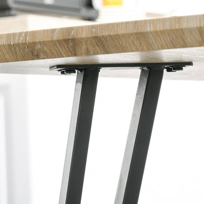 Industrial Design Dining Table Large Beveled Top 120L x 60W x 75H cm Black Metal Hairpin Legs Light Oak Grain MDF