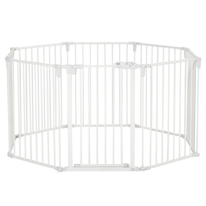 Puppy Playpen Dog Pen with Door Fireplace Guard Flexible Foldable 8 Panels Each 60 x 76 cm White