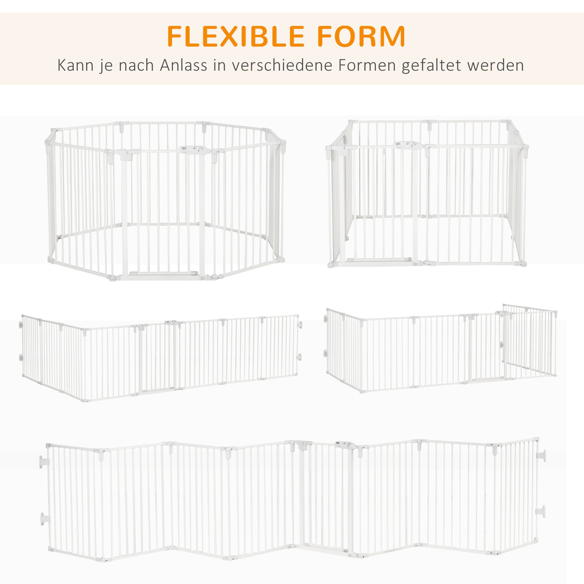 Puppy Playpen Dog Pen with Door Fireplace Guard Flexible Foldable 8 Panels Each 60 x 76 cm White