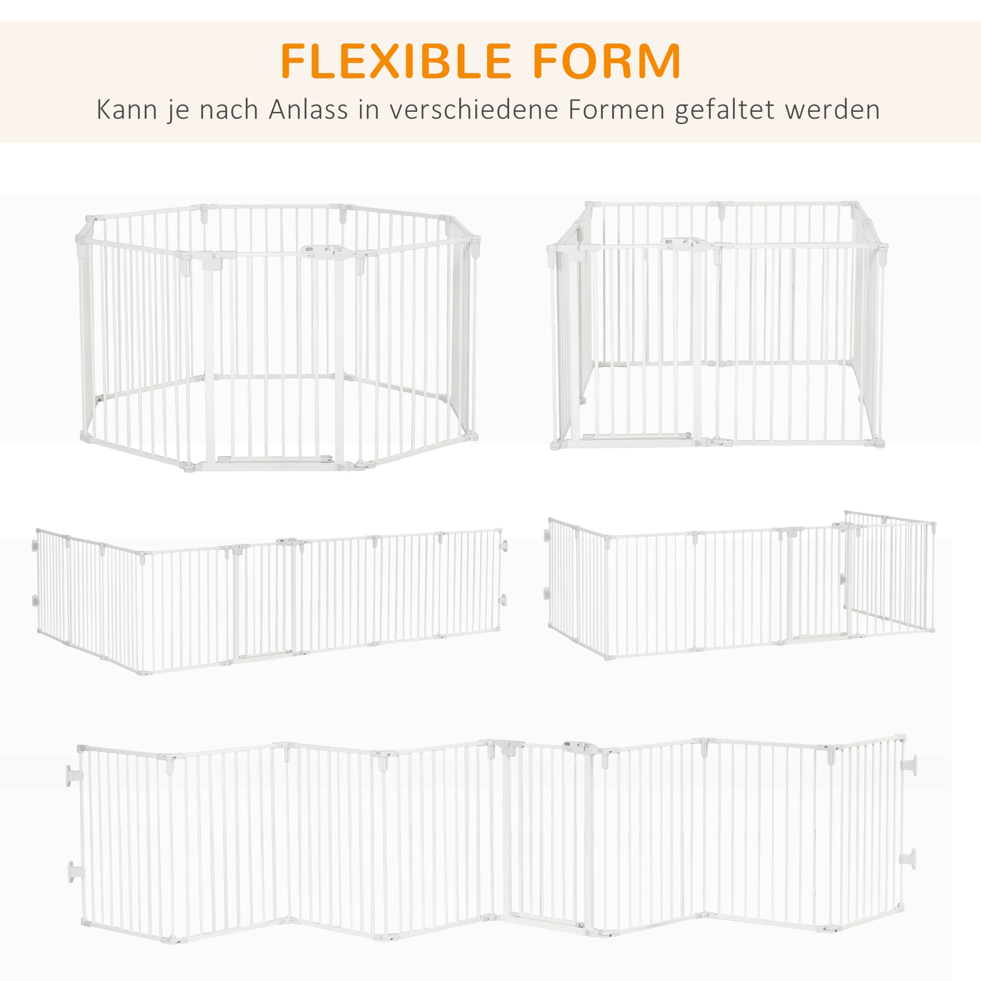 Puppy Playpen Dog Pen with Door Fireplace Guard Flexible Foldable 8 Panels Each 60 x 76 cm White