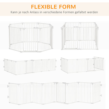 Puppy Playpen Dog Pen with Door Fireplace Guard Flexible Foldable 8 Panels Each 60 x 76 cm White