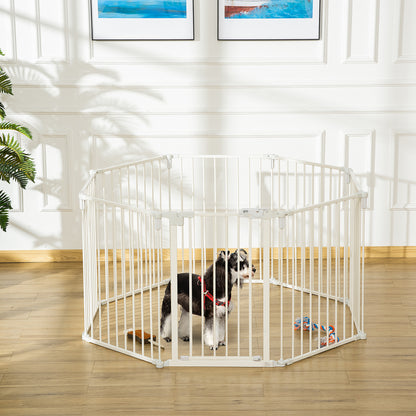 Puppy Playpen Dog Pen with Door Fireplace Guard Flexible Foldable 8 Panels Each 60 x 76 cm White