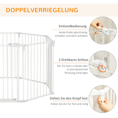 Puppy Playpen Dog Pen with Door Fireplace Guard Flexible Foldable 8 Panels Each 60 x 76 cm White