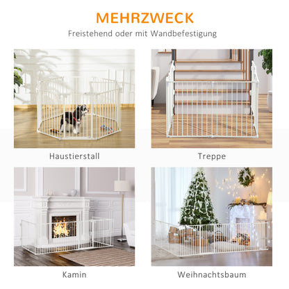 Puppy Playpen Dog Pen with Door Fireplace Guard Flexible Foldable 8 Panels Each 60 x 76 cm White
