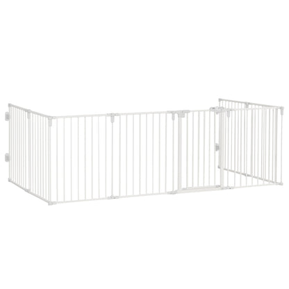 Puppy Playpen Dog Pen with Door Fireplace Guard Flexible Foldable 8 Panels Each 60 x 76 cm White