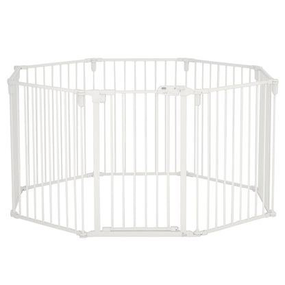 Puppy Playpen Dog Pen with Door Fireplace Guard Flexible Foldable 8 Panels Each 60 x 76 cm White