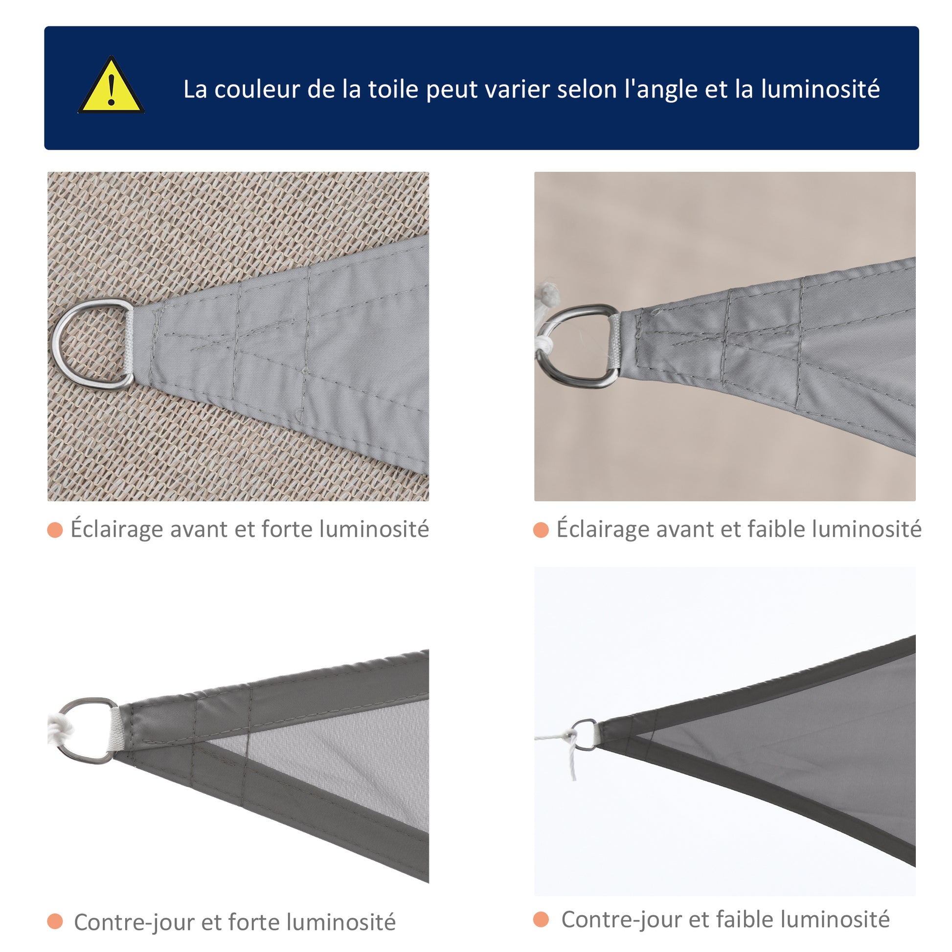 Large Triangular Shade Sail 6 x 6 x 6 m High-Density 160 g/m² Waterproof Polyester Light Gray