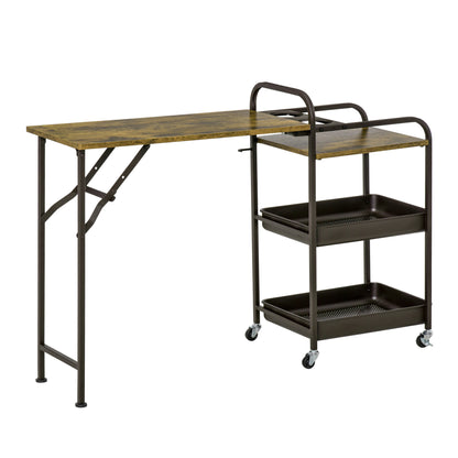 Kitchen Trolley Kitchen Serving Trolley with 1 Folding Tabletop 2 Trays and 1 Open Shelf Wheels Adjustable Foot Pads E1 chipboard Metal Rustic Brown 118 x 36.5 x 82 cm