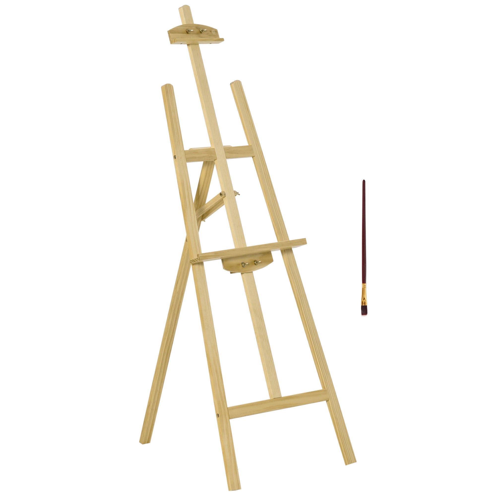 Easel Seat and Stand Easel Foldable Studio Easel 75° Adjustable with Holder for Art Painting And Outdoor Advertising Pine Wood Natural 51.5 x 71.5 x 134.5 cm
