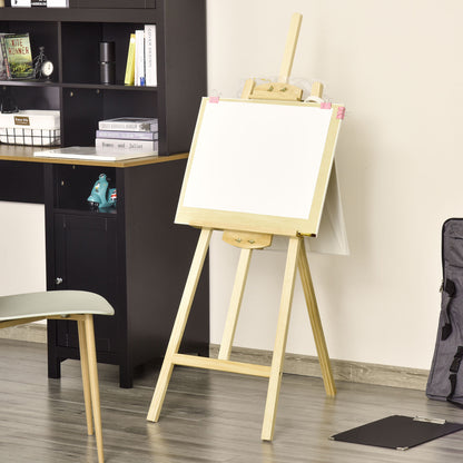 Easel Seat and Stand Easel Foldable Studio Easel 75° Adjustable with Holder for Art Painting And Outdoor Advertising Pine Wood Natural 51.5 x 71.5 x 134.5 cm