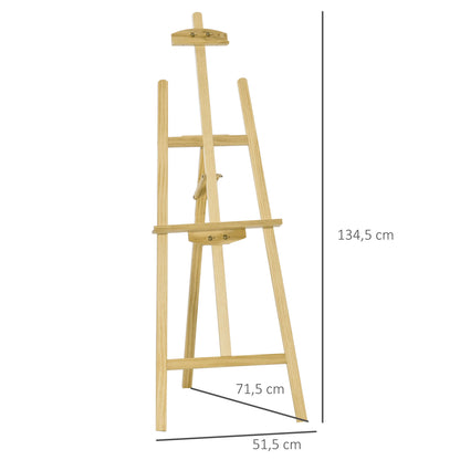 Easel Seat and Stand Easel Foldable Studio Easel 75° Adjustable with Holder for Art Painting And Outdoor Advertising Pine Wood Natural 51.5 x 71.5 x 134.5 cm