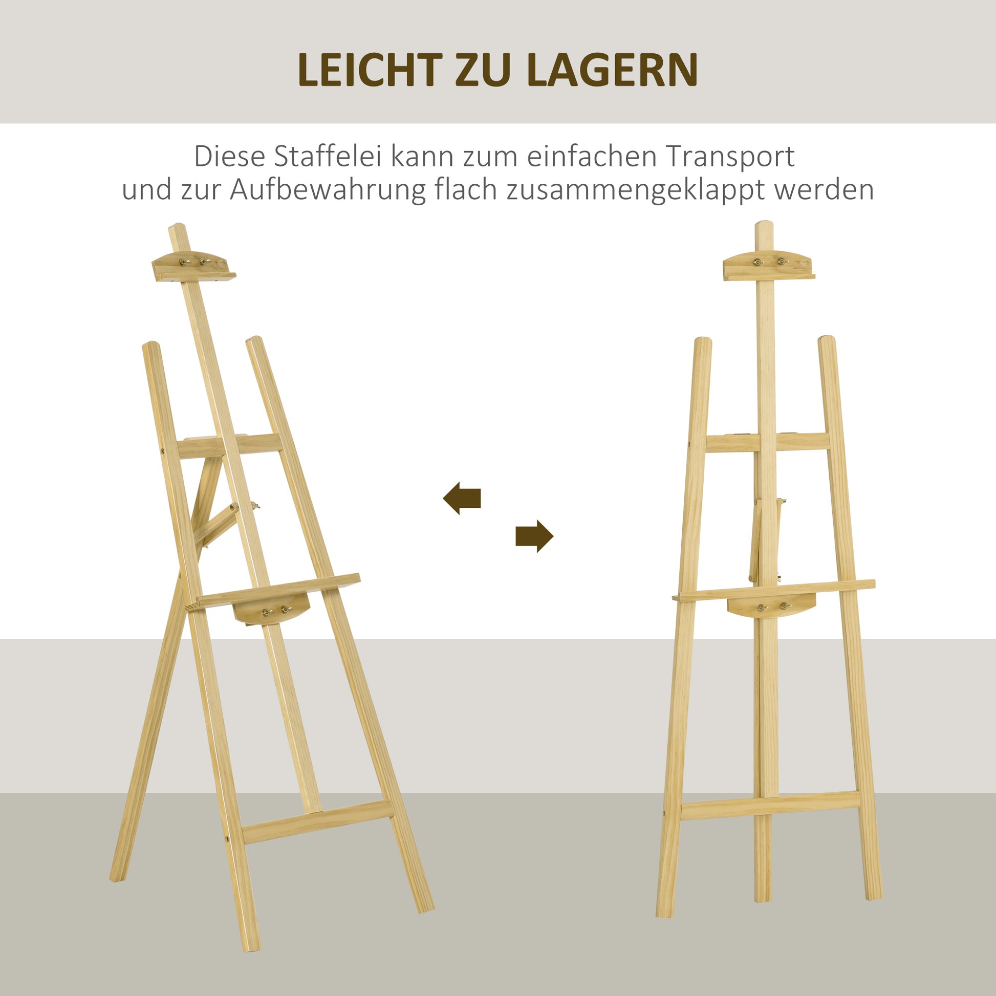 Easel Seat and Stand Easel Foldable Studio Easel 75° Adjustable with Holder for Art Painting And Outdoor Advertising Pine Wood Natural 51.5 x 71.5 x 134.5 cm