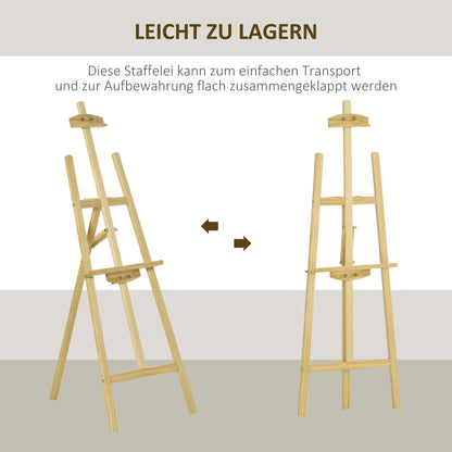 Easel Seat and Stand Easel Foldable Studio Easel 75° Adjustable with Holder for Art Painting And Outdoor Advertising Pine Wood Natural 51.5 x 71.5 x 134.5 cm