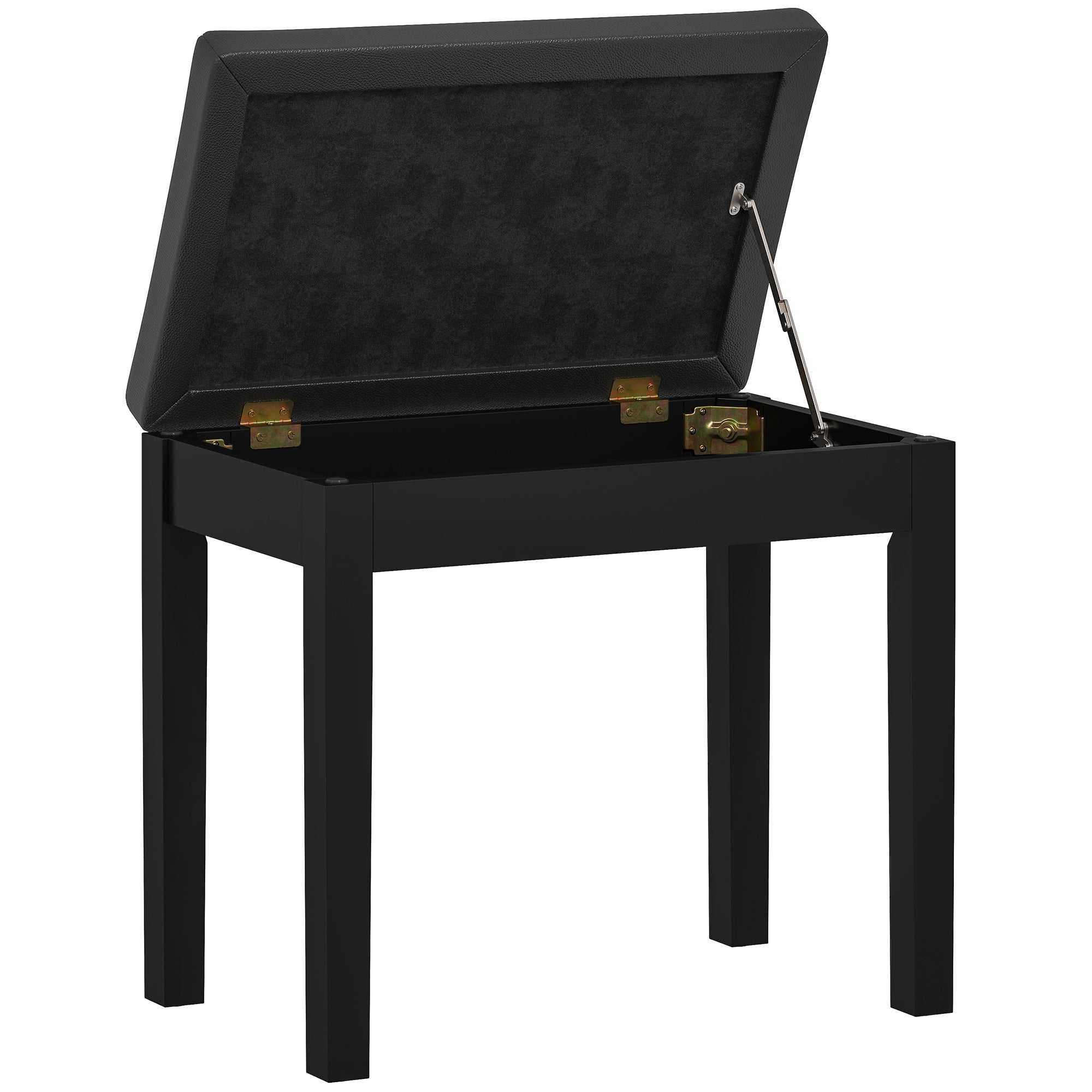 Piano Bench Piano Stool with Storage, Wooden Legs Pianobank Faux Leather, Black, 55 x 34 x 50 cm